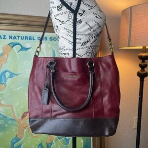Tignanello Burgundy and Dark Brown Leather Tote